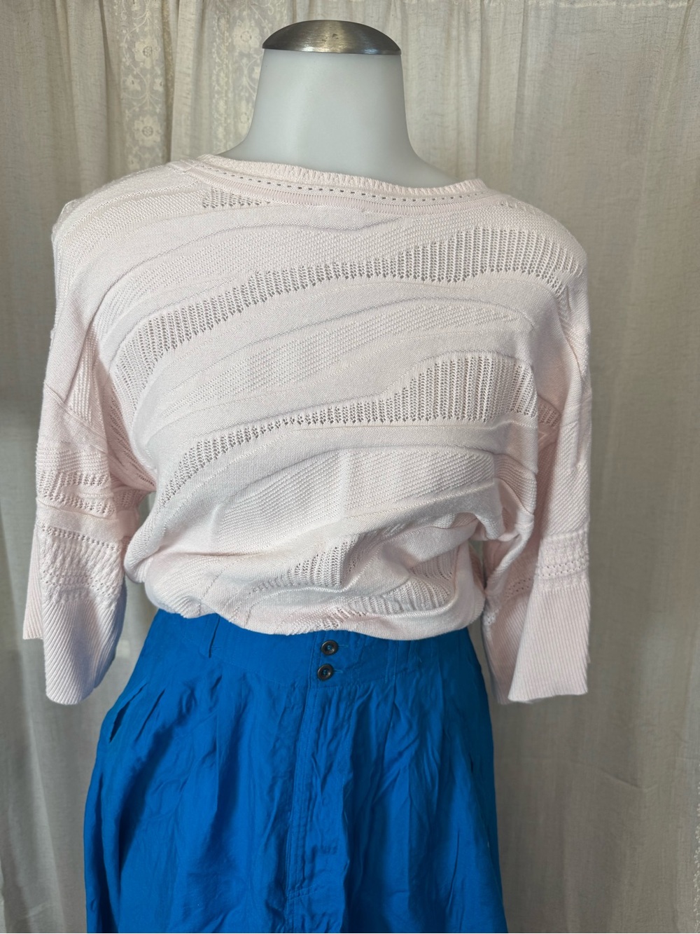 Vintage Cabi Light Pink Knit short sleeve Top Oversized Boxy wide sleeve sweater